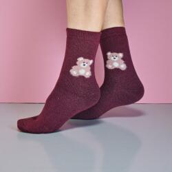 Ollike Női vastag GYAPJÚ zokni MACI mintás Bordó, 38-41 106041