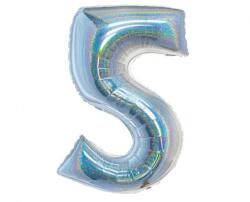  Ezüst Holographic 5-ös szám fólia lufi 76 cm (MLG144789) - sandori