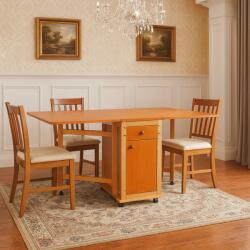 CEGIM Masa plianta cu spatiu depozitare, usa si sertar, Pal Melaminat, structura lemn masiv, cu role, 8 persoane, 160x96x80 cm, cires (00002077)