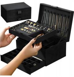 Soulima Ékszerdoboz rendszerező 2 szintes fiók kulcstartó fekete (22262)