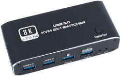 Thunder Germany KVM-2P8K2, Két portos professzionális KVM switch, 2+1xHDMI, 4xUSB-A, 2xUSB-C