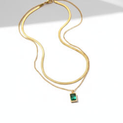 KÁRPÁTHY ékszer Kétsoros kristály nyaklánc - smaragdzöld, aranyozott