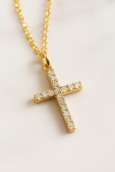 KÁRPÁTHY ékszer Aranyozott kereszt nyaklánc cirkóniákkal