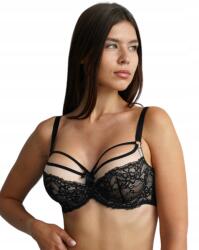  Lilitte Margo puha csipkés melltartó, Size 80E, fekete, virágmintás, dekoratív csíkokkal