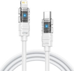Lito Type-C to Lightning Lito Data Cable Mechanical (LD05) - Gyors töltés 27W, Átlátszó fej, LED - Fehér