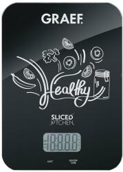 Graef digitális konyhai mérleg, KS 202, szeletelőhöz alkalmas, kapacitás 5 kg, országmérési funkció, érintésvezérlés, digitális kijelző, túlterhelésjelző, üveg, fekete (KS202)