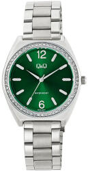 Q&Q női karóra, quartz, ezüst színű fémtok, ezüst színű fémcsat, zöld számlap Q91B-004PY (4710-9)