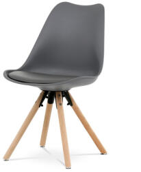  Étkezőszék, szürke műanyag, ülőfelület öko-bőr, lábak tömör natúr bükkfa (artCT-762-GREY)