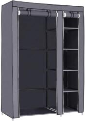 SONGMICS Szövet ruhásszekrény, mobil szekrény ruhasínnel, 110x45x175 cm, szürke (LSF007G)