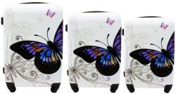 Rogal Fehér gurulós utazóbőrönd szett „Butterfly (S5188set-butterfly-white-HU)