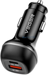 VEGER autós töltő USB-A + USB C QC PD 51W CC62-1A1C fekete