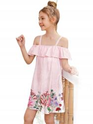 Shein Lány ruha, casual, csíkokkal, virágokkal, Size 140cm