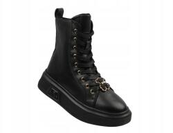 Potocki Női Bakancs CAMBELL25-19349 Fekete Bőr Cipzár Fűzött Platform (25-19349.CZARNE)