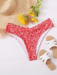 Shein Virágmintás Bikini Alsó, Size XL 42, piros, 82% poliészter, 18% spandex