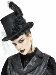 Devil Fashion pălărie DEVIL FASHION - Abandoned Carnival - Gothic Top Hat with Fishnet and Feathers - AS082