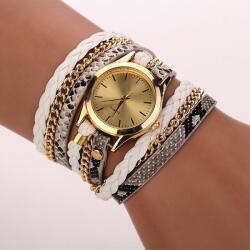 QUARTZ Ceas dama cu lantisor si curelusa model leopard - alb Ceas