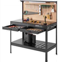 VEVOR Szerszámos munkaasztal garázshoz, akasztók, 120×60cm, LED világítás, 100kg teherbírás (5907021430012)