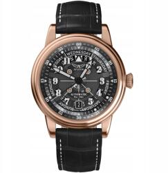 Aviator férfi óra, automata, zafír üveg, acél tok, bőr szíj, fekete számlap (V.3.36.2.285.4)