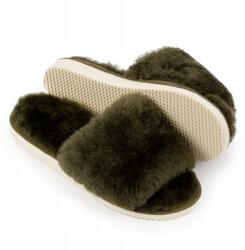 IRE SHOES Női topánka, természetes gyapjú, strandpapucs, Size 39, zöld, khaki (Kapcie damskie wełna owcza przeplatane)