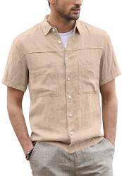  Ophestin Férfi rövid ujjú cipzáras lenvászon ing, Sárga, L (B0DLZL69RZ)