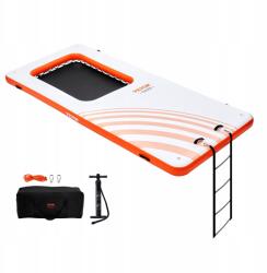  Felfújható úszó tutaj, 4, 57×1, 98m, csúszásgátló, fehér+narancs, létra (Materac ponton)