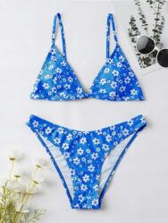 Shein Virágmintás Bikini Fürdőruha, Size S, kék, tanga, 82% poliészter