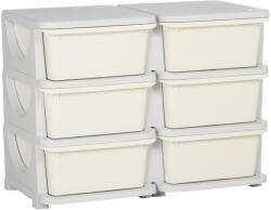 Homcom 6 fiókos komód 3-6 éves gyermekeknek, lekerekített szélekkel, krémszínű PP, 75x37x56, 5 cm