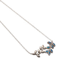  Ezüst levélmintás kék opál nyaklánc