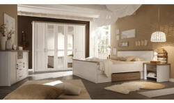 Tempo Hálószoba bútor készlet (ágy, 2 éjjeliszekrény, szekrény), pínia fehér/ tölgy sonoma trufla, LUMERA