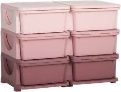 Homcom Fiókos Komód 6 Fiókos Gyerekeknek 3-6 Éves Korúaknak Lekerekített Szélekkel, PP Anyagú Rózsaszín, 75x37x56, 5 cm