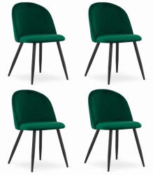  Valora BELLO szék, zöld bársony, fekete lábak, ergonomikus kialakítás, 4 db