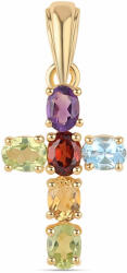  Kereszt Arannyal Bevont Ezüst Medál Afrikai Ametiszttel és Peridottal, ROS390