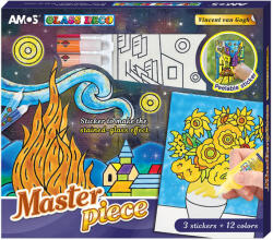AMOS Üvegfóliafesték készlet, 2x22ml és 10x10, 5ml festék, 3 kifesthető kép, Amos, Vincent van Gogh (AMO-PS10P12M-G) - mesescuccok