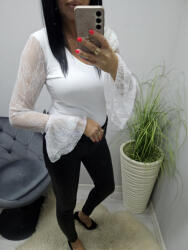  Gyönyörű V kivágott csipkés ujjú felső virágdísszel ( fehér) (707203)