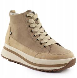 RIEKER női bőr platformos bakancs, bézs, Size 39, cipzár, fűzős, 10cm felsőrész (W3871-60)