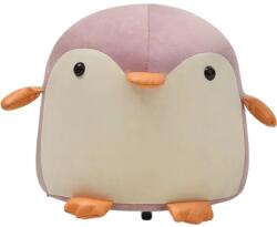  Taburet Pentru Copii, Flippy, Cadru din Lemn Masiv, 25 x 29 x 29 cm, Perna de Burete Elastica si Maner de Transport, in Forma de Pinguin, Roz (125792)