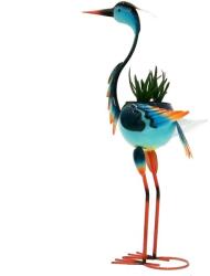  Decoratiune pentru Gradina, Flippy, Flamingo pentru Gradina cu Suport pentru Plante Flori, Ornament de Ghiveci de Flori, Model Flamingo, din Fier, 71 x 34 x 22 cm, Albastru (161366)