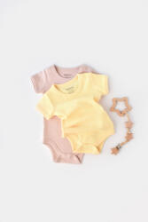 BabyCosy Set 2 body-uri bebe unisex -100% bumbac organic - Galben/Roz, BabyCosy (Marime: 3-6 Luni) (BC-CSYW1005-3)
