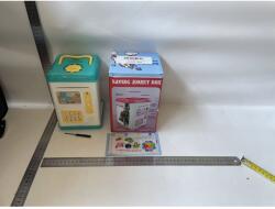  Set Pusculita pentru Copii, Flippy, Tip ATM, Parola cu Amprenta, 13.5 x 11.5 x 20 cm, Albastru (131370)