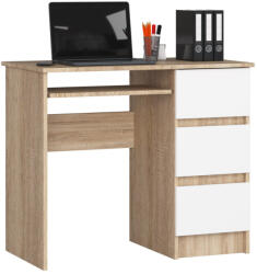  Birou computer cu 3 sertare si raft pentru tastatura, dreapta, 90x50x77 cm, stejar sonoma si alb (AK-38165885)