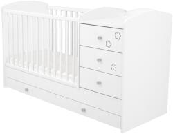 Hubners Patut copii transformabil din lemn cu 4 sertare Hubners Matei Kombi 120x60 cm alb cu stelute (PTH4SMKAS) - esell