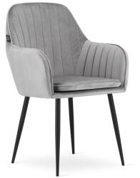 ARTOOL Scaun stil fotoliu bucatarie/living, Artool, Lugo, catifea argintie, picioare metal negru, 57.5x56.5x86.5 cm (3636_1)