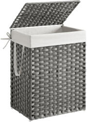  SONGMICS Cos rufe cu capac, ratan sintetic si sac detasabil, 90 L, 46x33x60 cm, gri (EZ-LCB051G01V1)