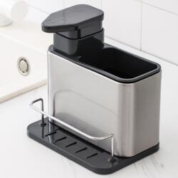  Dispenser Multifunctional, Flippy, Dozator pentru Detergent, pentru Sapun Lichid, Dezinfectant, cu Suport pentru Ustensile, 18.5 x 18 x 12.8 cm Negru (133184)