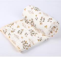  Prosop de baie din bumbac si tifon pentru Bebelusi, Flippy, cu Sase Straturi, pentru Copii, 110x110 cm, Model Frunze, Bej Galben (133901) Prosop