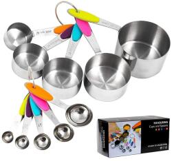  Set 10 Piese de Masurare, Flippy, 5 Linguri Gradate + 5 Cesti Gradate, Otel Inoxidabil + Silicon, 19 x 8 x 9 cm, Multicolor (128493)