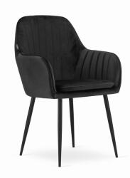 LEOBERT Scaun stil fotoliu bucatarie/living, Artool, Lugo, catifea neagra, picioare metal negru, 57.5x56.5x86.5 cm (3635_1)