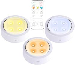  Set de 3 Lampi Led Flippy, Fara Fir, Cu Baterii, 3 Culori de Lumina, cu Telecomanda, din Plastic, Alb (125900)