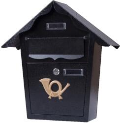  Cutie postala eleganta din metal negru, design clasic cu emblema aurie, rezistenta la intemperii, 38x38x10cm (TIS-8206)