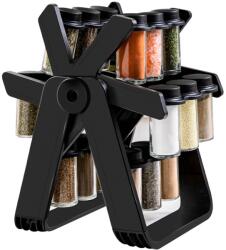  Suport Pentru Condimente Rotativ, Flippy, Multifunctional, Pivotant 360°, Portabil, Usor de Montat, 34x23 cm, ABS/Sticla, Negru (132796)